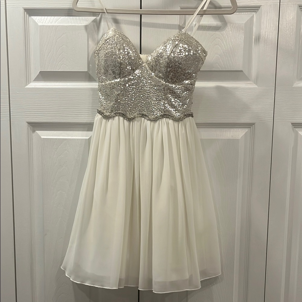 Silver Sequin Top White Dress